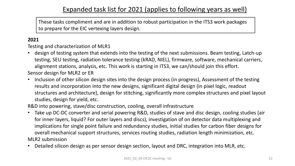 expanded task list for 2021 applies to following