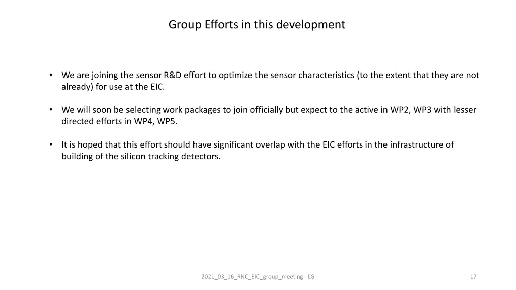 group efforts in this development