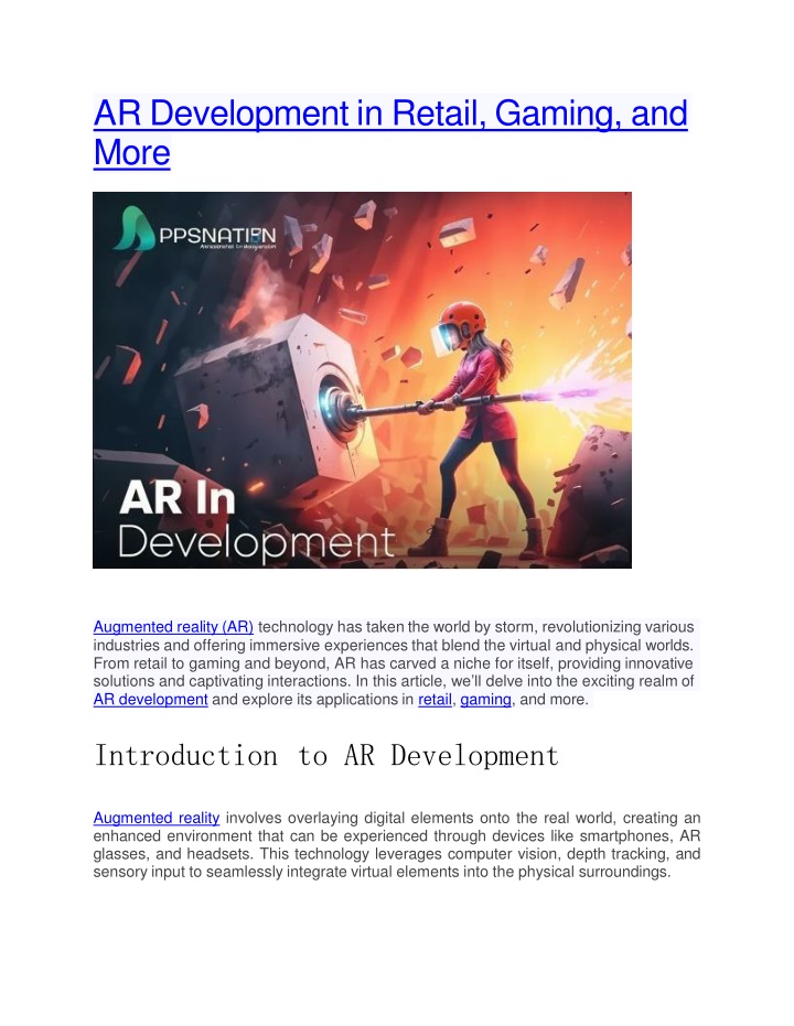 ar development in retail gaming and more