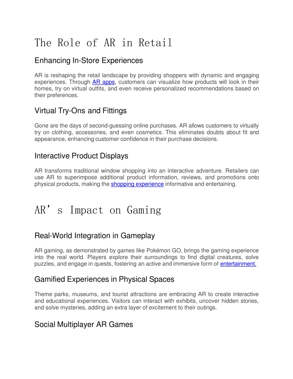 the role of ar in retail