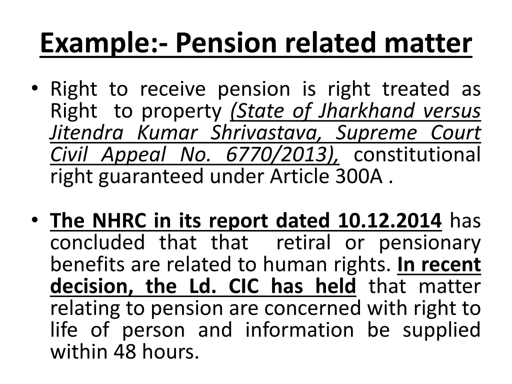 example pension related matter