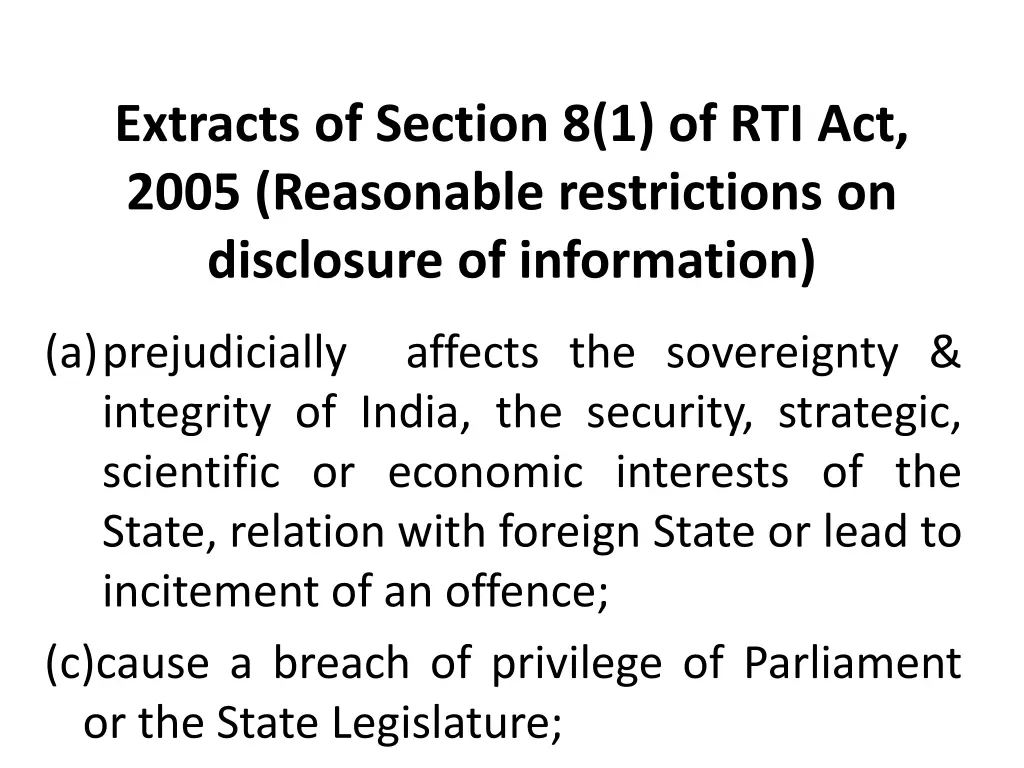 extracts of section 8 1 of rti act 2005