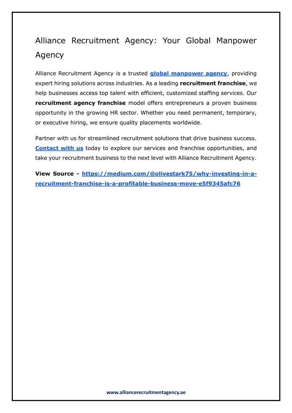 alliance recruitment agency your global manpower