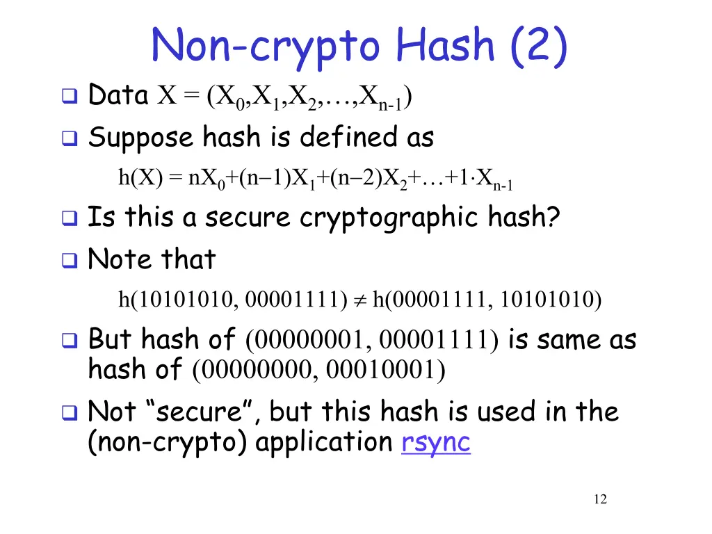 non crypto hash 2 data