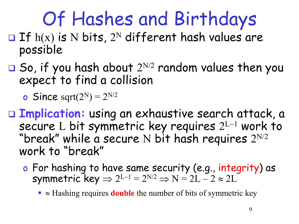 of hashes and birthdays if h x is n bits