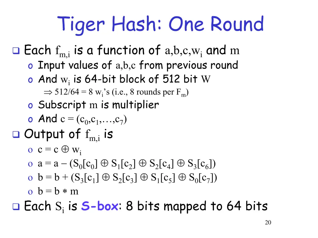tiger hash one round each f m i is a function