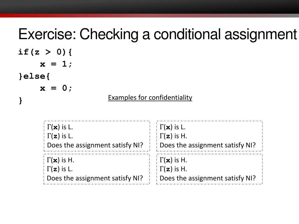 exercise checking a conditional assignment
