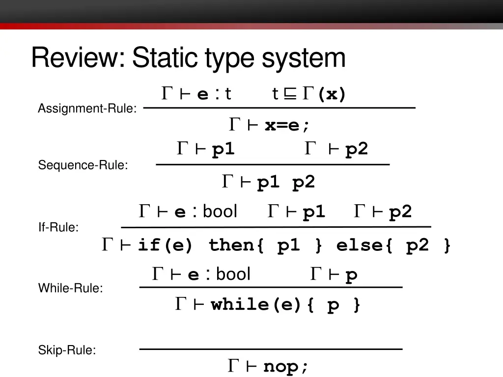 review static type system e t assignment rule