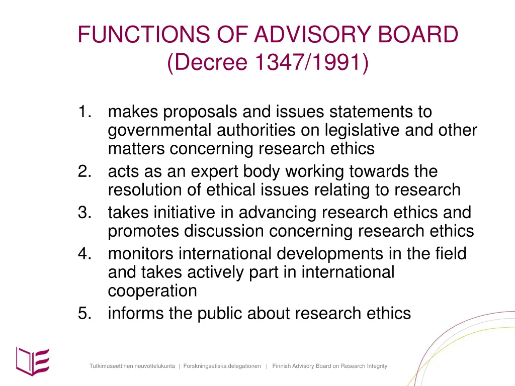 functions of advisory board decree 1347 1991