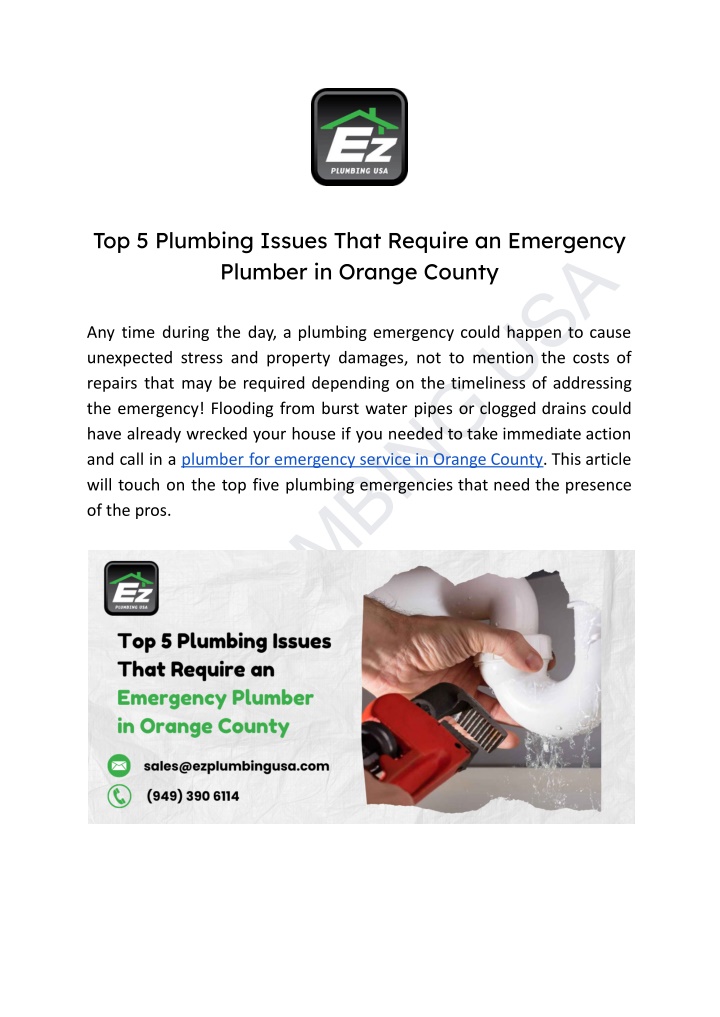 top 5 plumbing issues that require an emergency