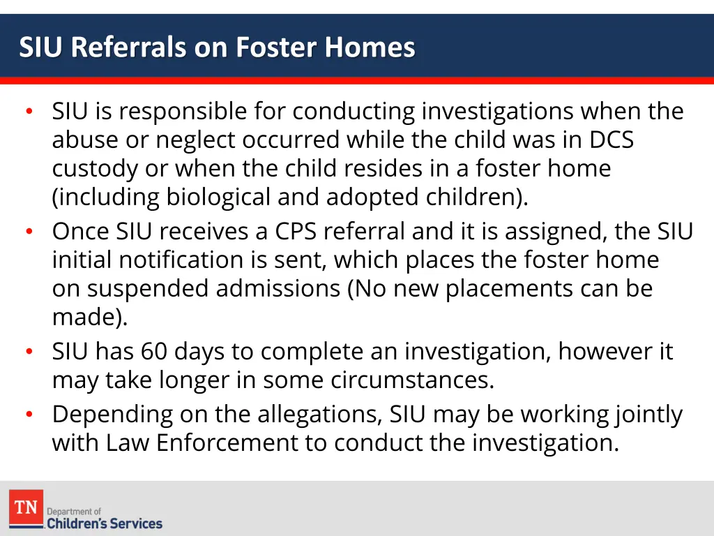siu referrals on foster homes