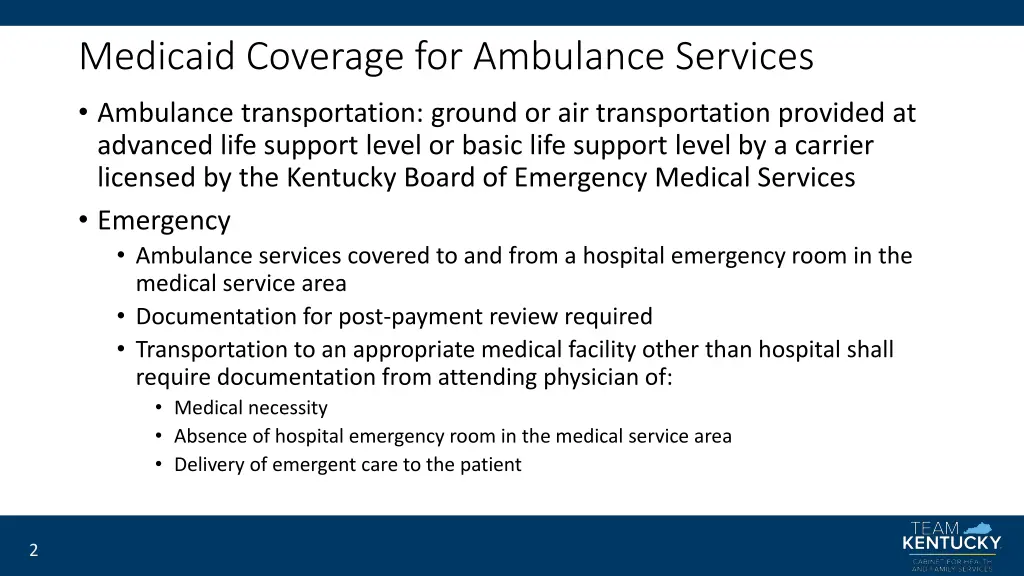 medicaid coverage for ambulance services