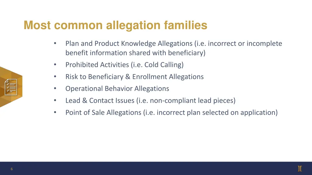 most common allegation families