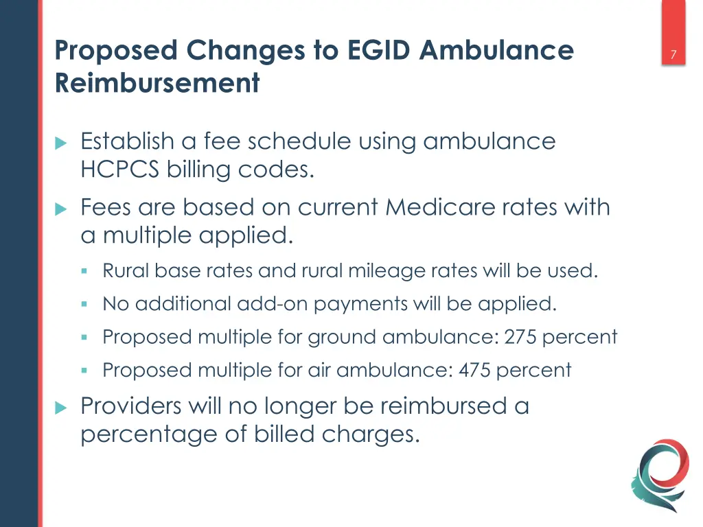 proposed changes to egid ambulance reimbursement