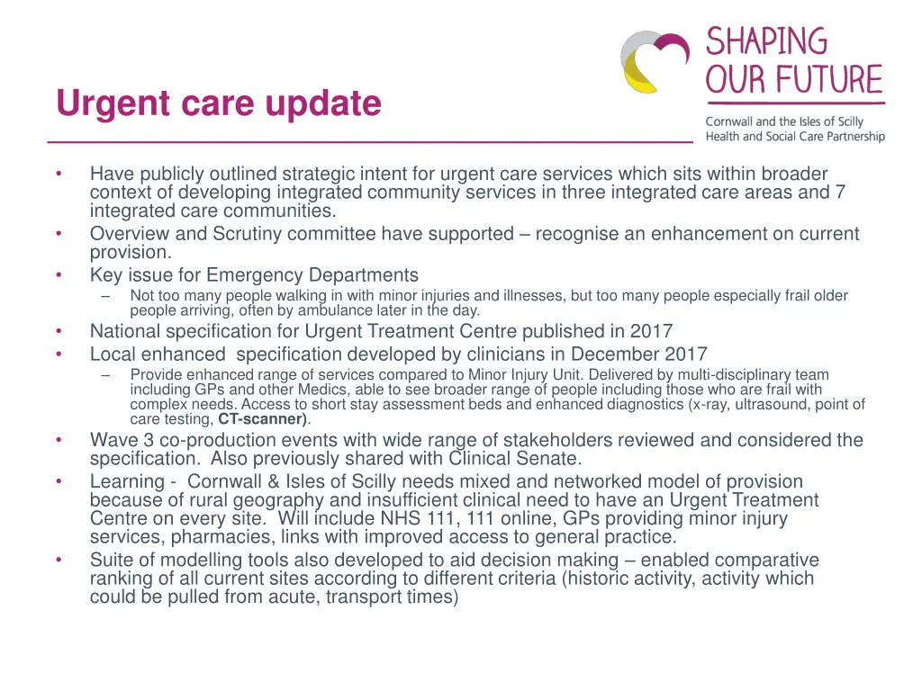 urgent care update