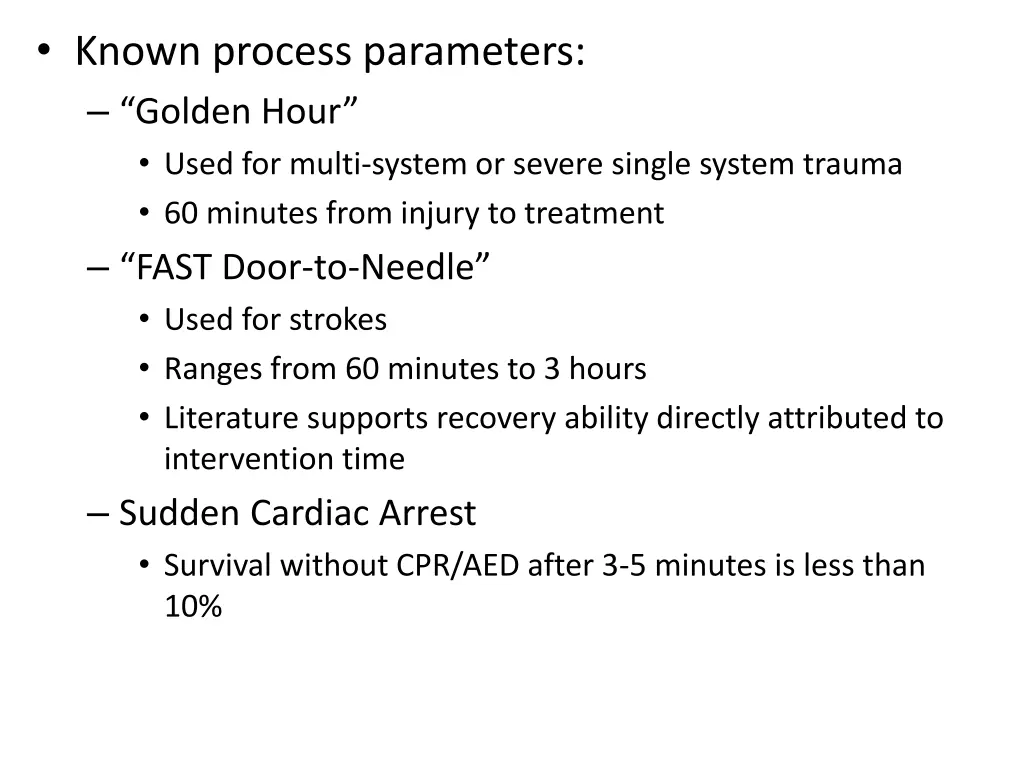known process parameters golden hour used