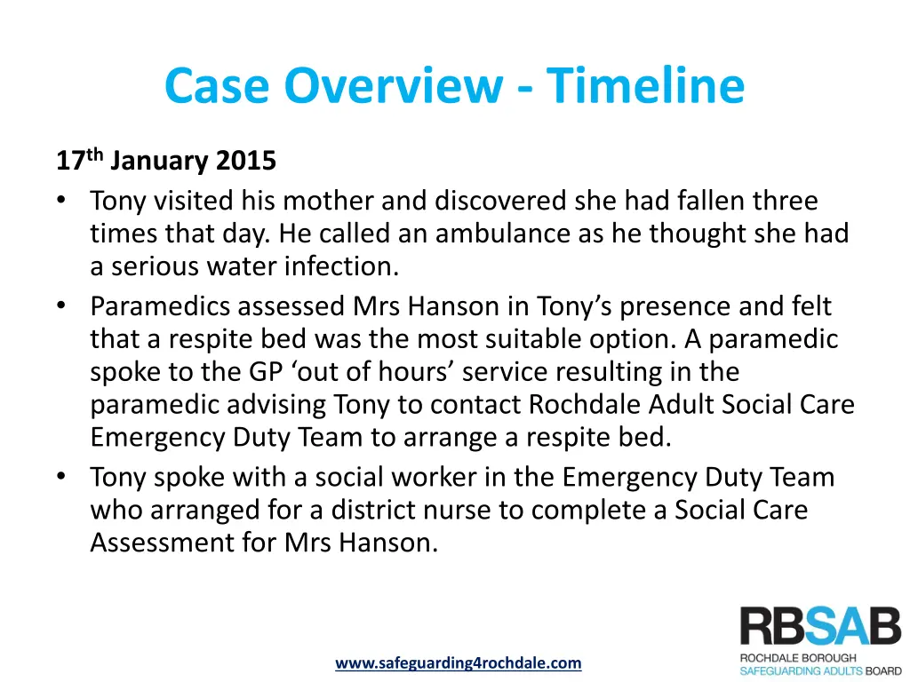 case overview timeline