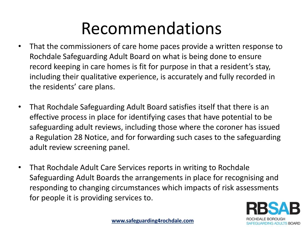 recommendations that the commissioners of care