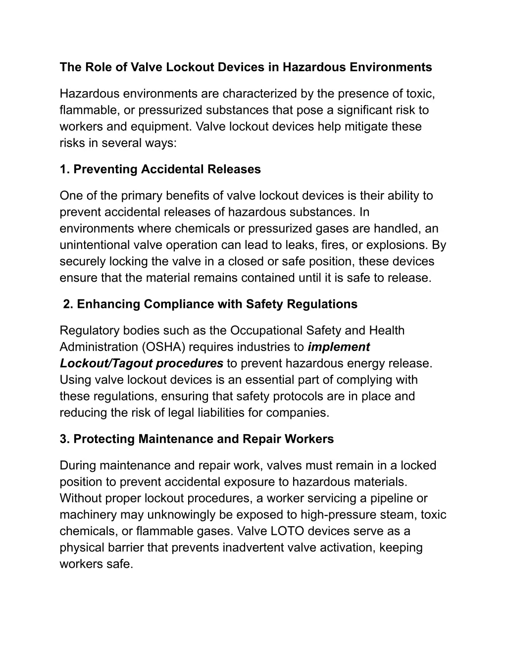 the role of valve lockout devices in hazardous