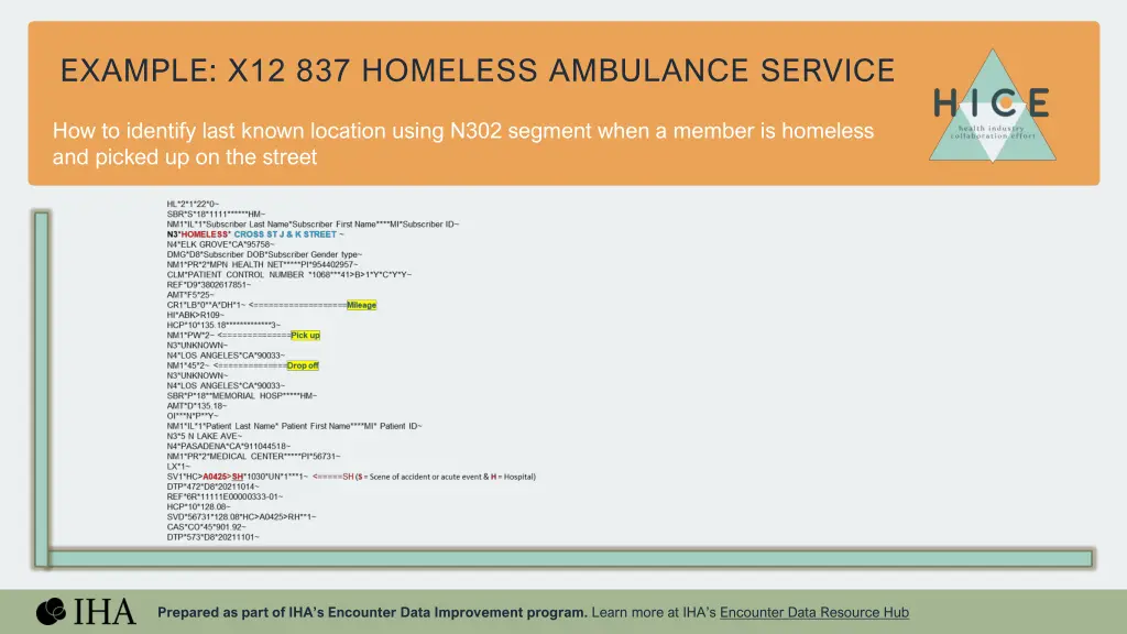 example x12 837 homeless ambulance service