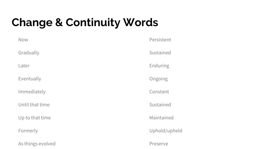 change continuity words