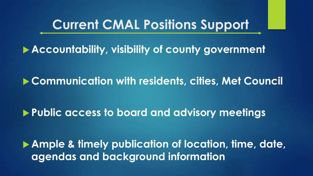 current cmal positions support