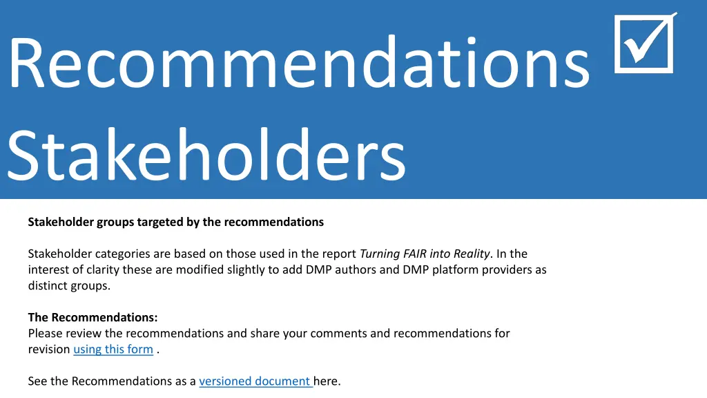 recommendations stakeholders
