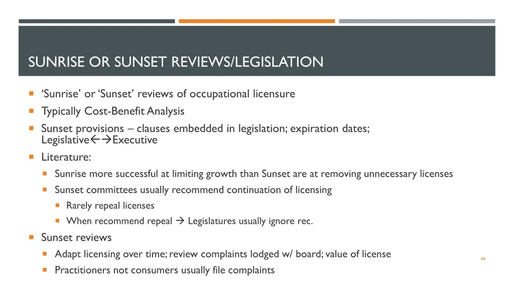 sunrise or sunset reviews legislation