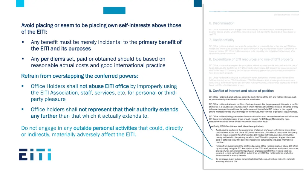 avoid avoid placing placing or of of the the eiti