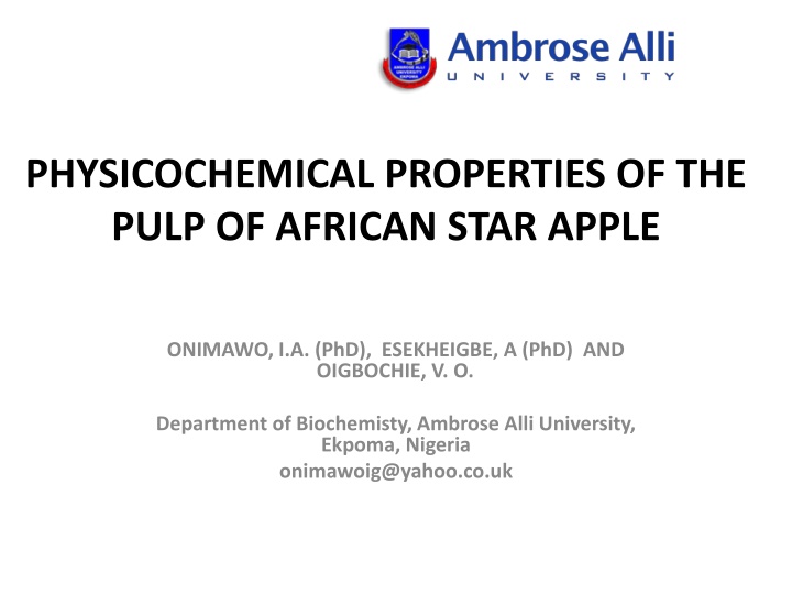 physicochemical properties of the pulp of african