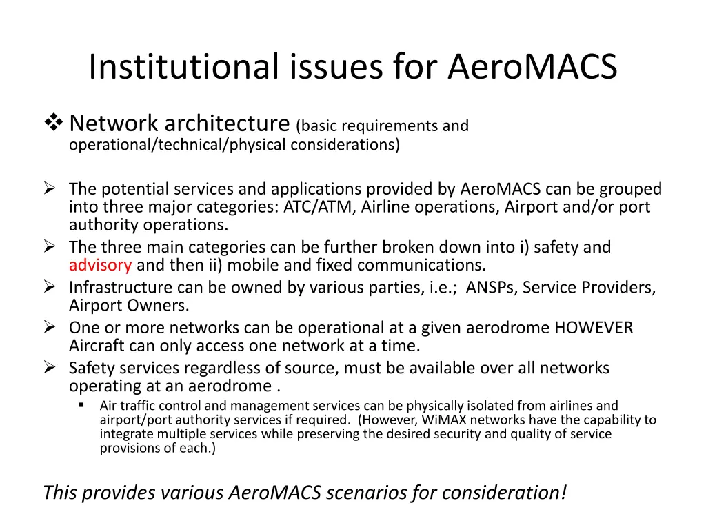 institutional issues for aeromacs