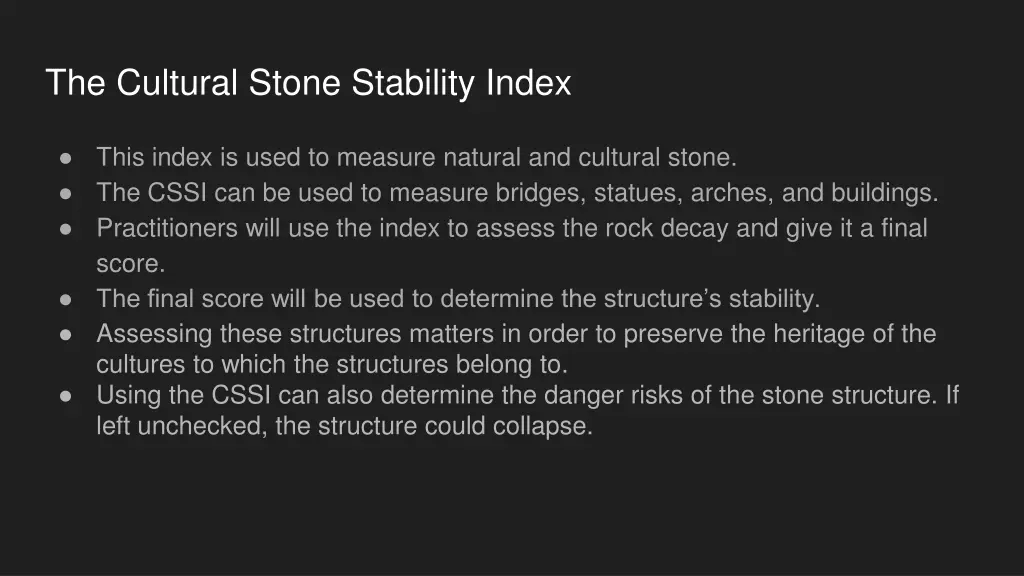 the cultural stone stability index