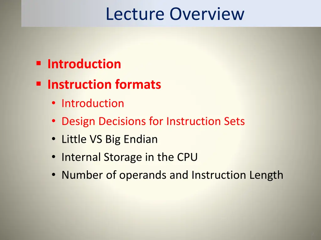 lecture overview