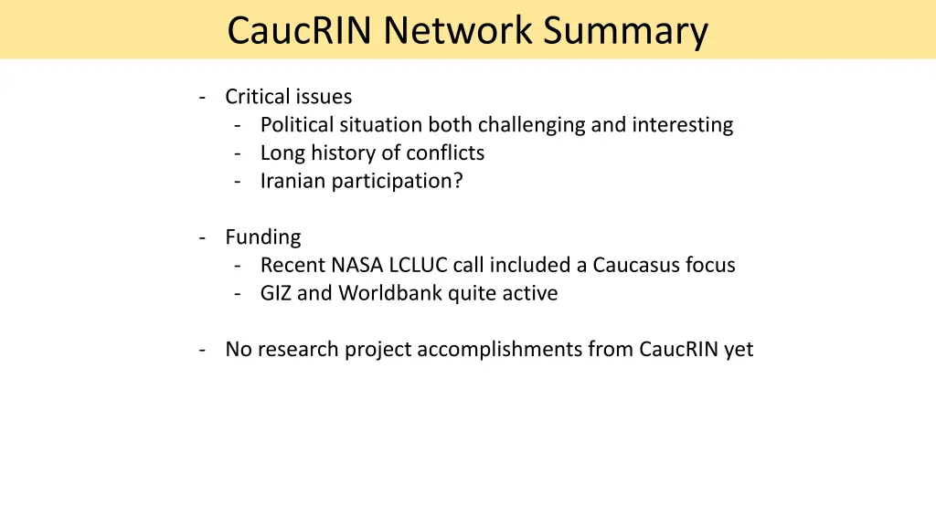 caucrin network summary 2