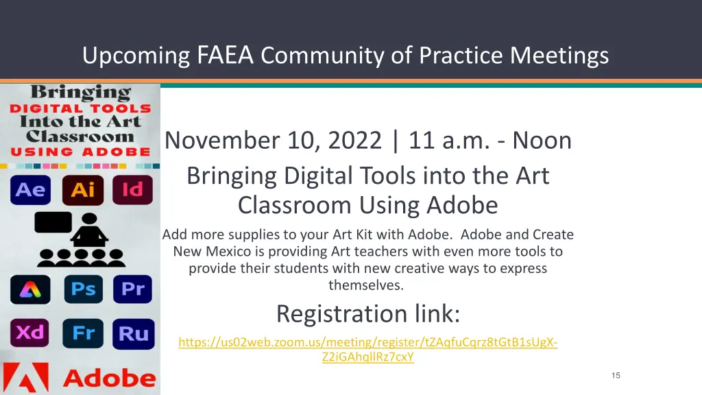 upcoming faea community of practice meetings