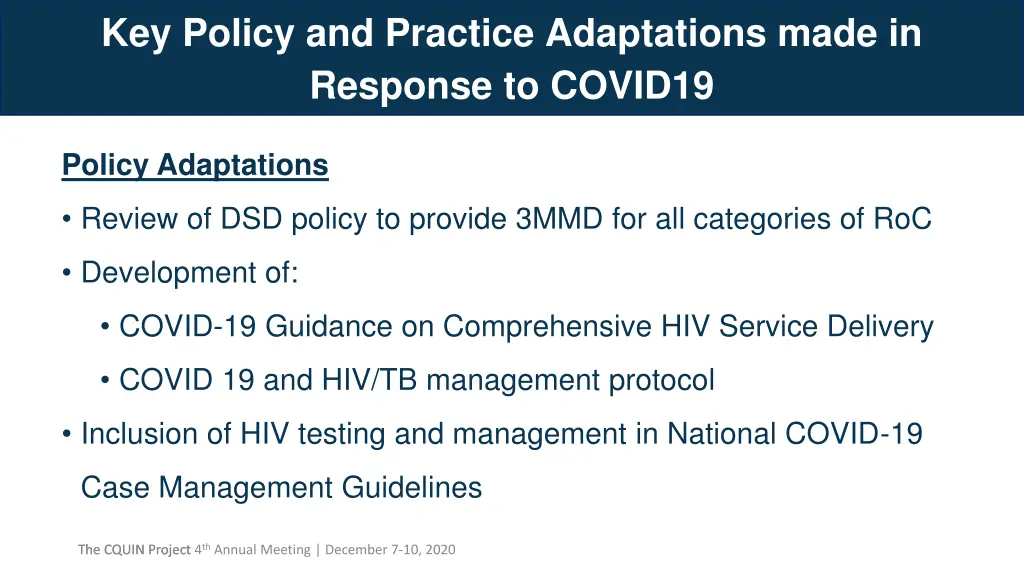 key policy and practice adaptations made