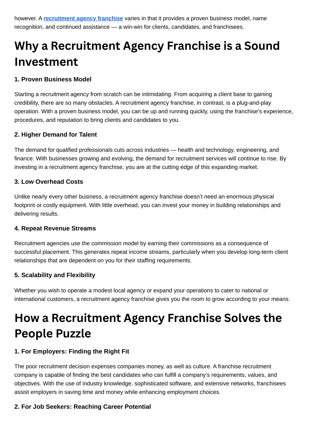 however a recruitment agency franchise varies