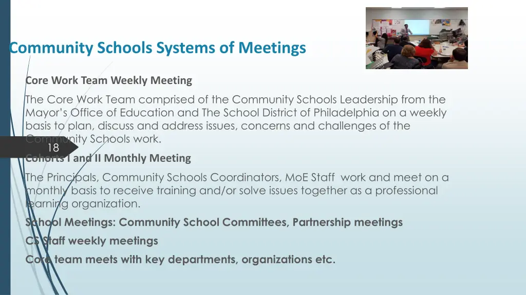 community schools systems of meetings