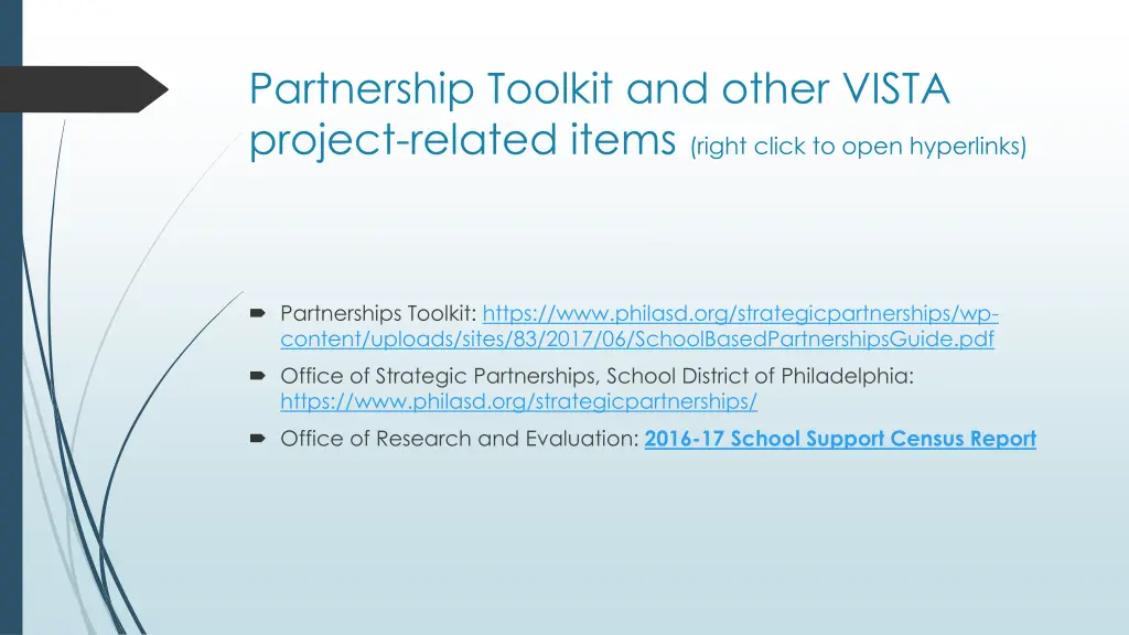 partnership toolkit and other vista project