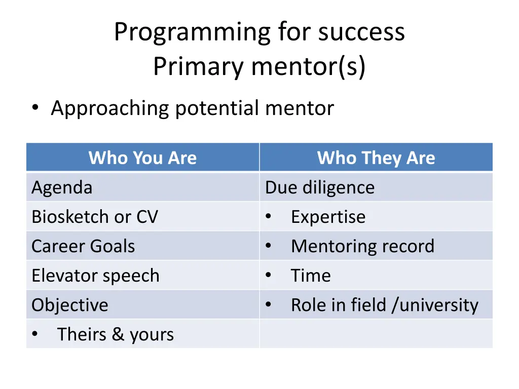 programming for success primary mentor s 1