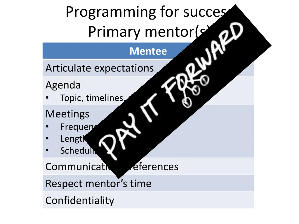 programming for success primary mentor s mentee