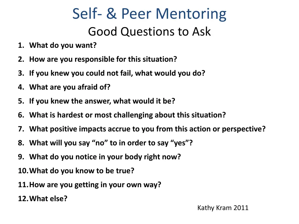 self peer mentoring good questions to ask 1 what