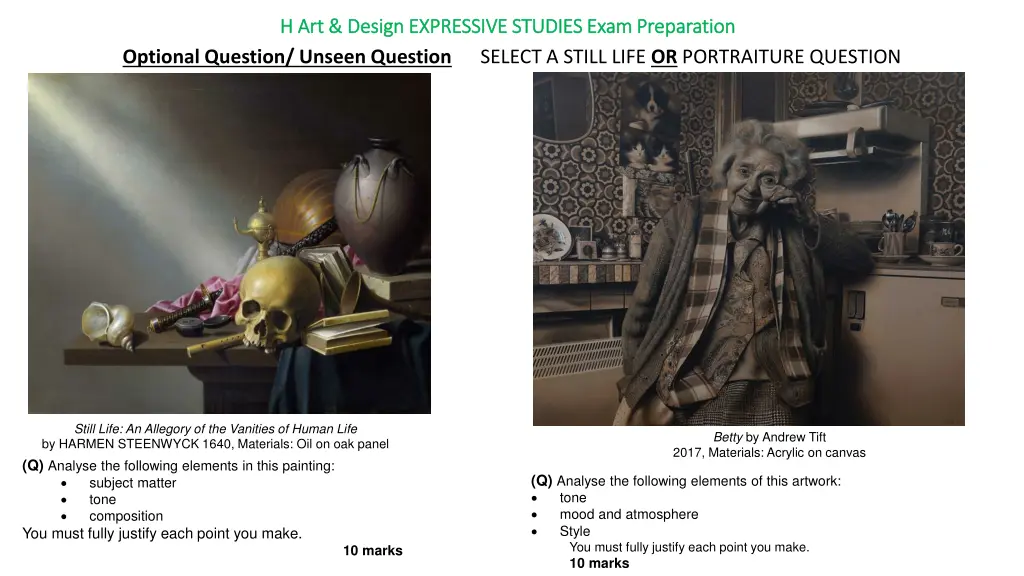 h art design expressive studies exam preparation 4