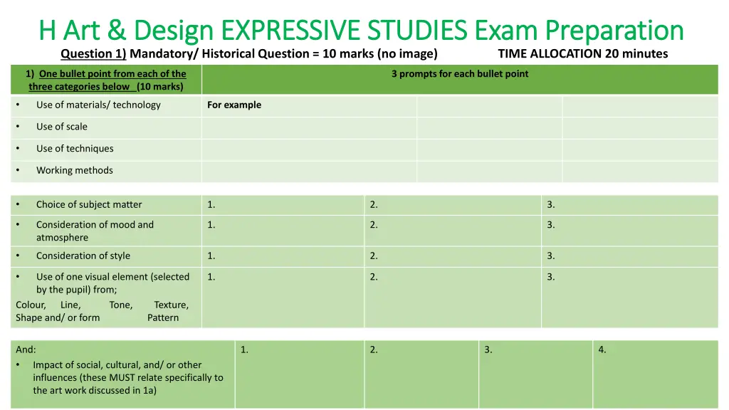 h art design expressive studies exam preparation