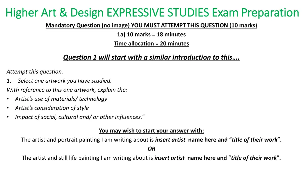 higher art design expressive studies exam