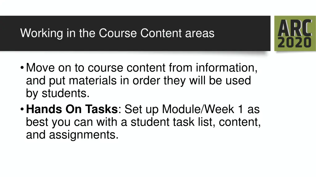 working in the course content areas