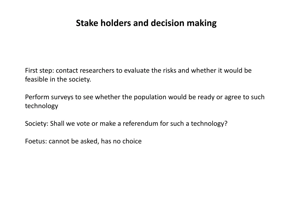 stake holders and decision making
