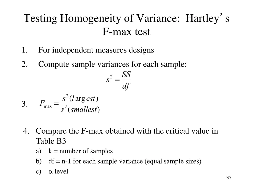 testing homogeneity of variance hartley