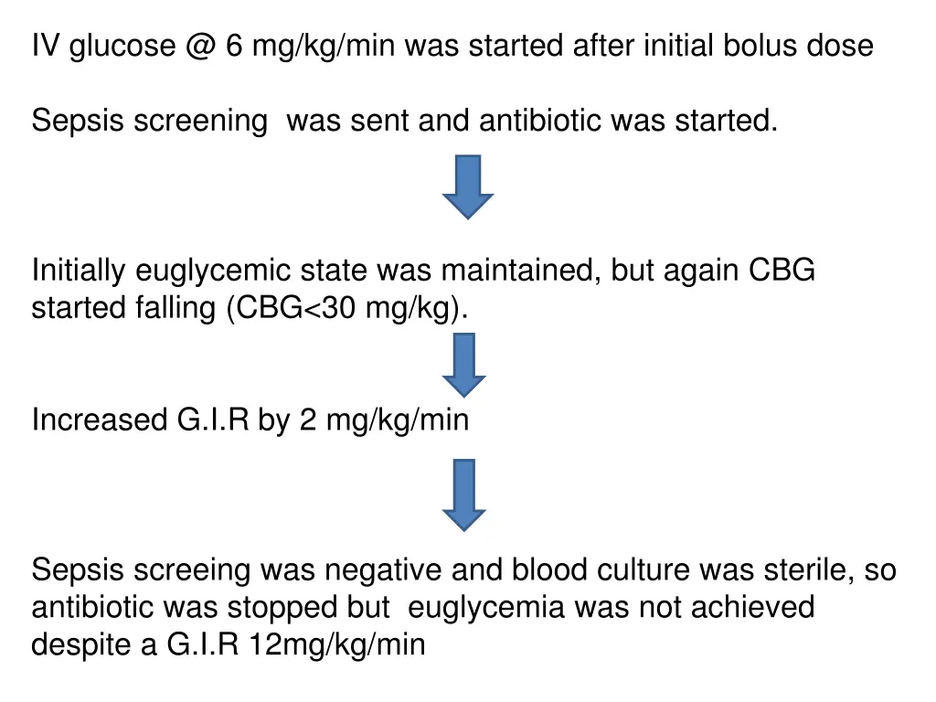 iv glucose @ 6 mg kg min was started after