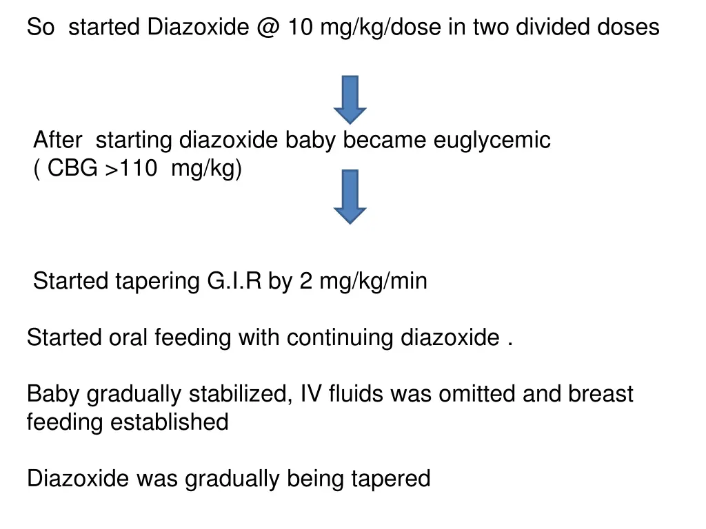 so started diazoxide @ 10 mg kg dose